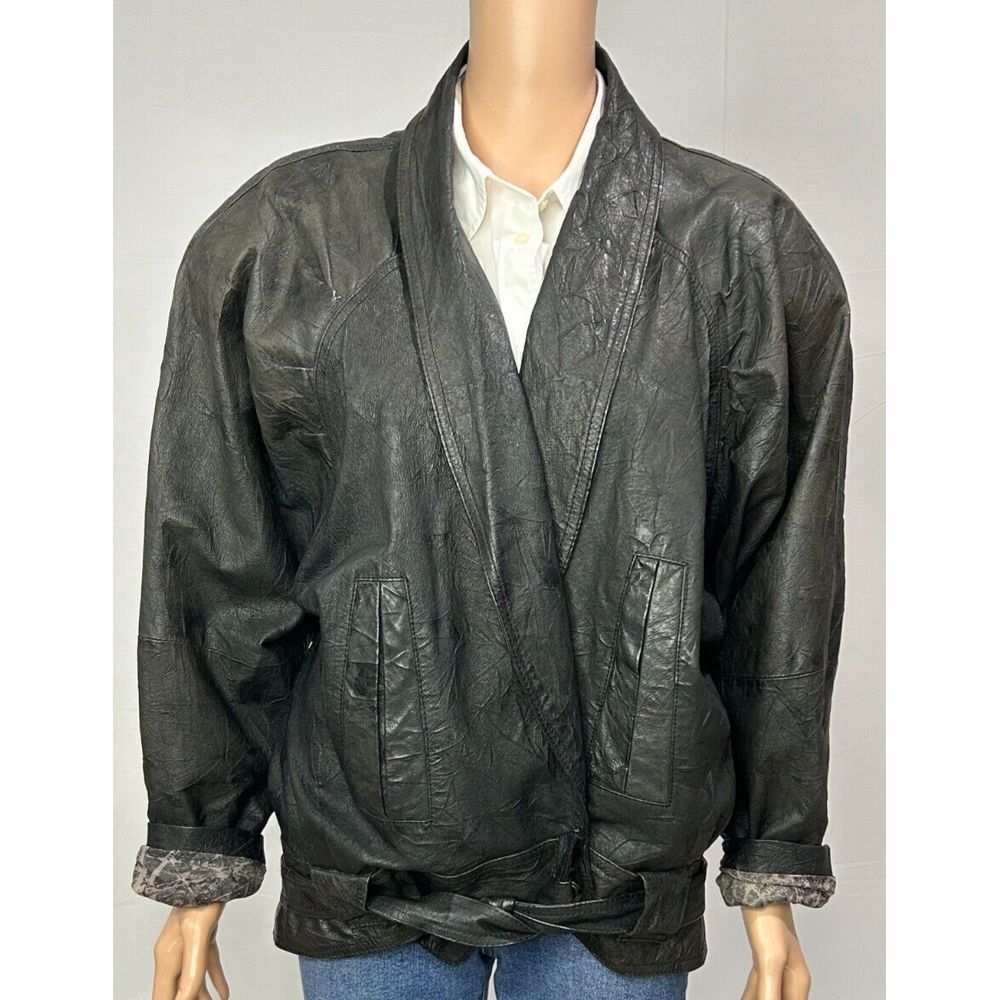 Express‎ Leather Jacket Women M Black Moto Biker Shoulder Pads VTG